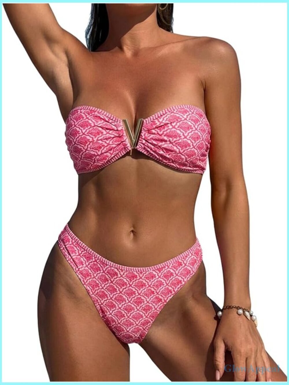 Strapless Bandeau Bikini Set with Tie Back High Cut Two Piece Swimsuit